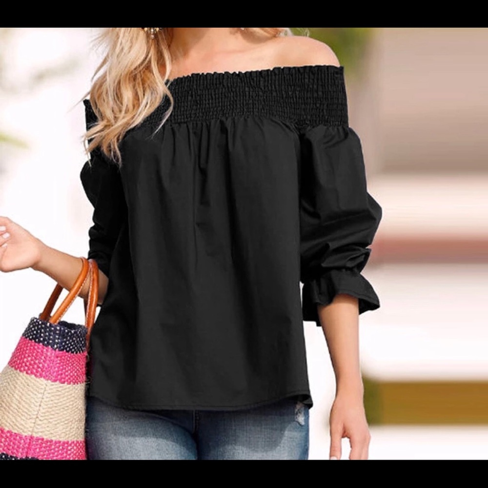 🆕 Black off shoulder top with bow - Picture 2 of 3